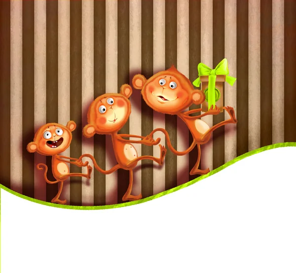 Dziecko zwierząt transparent. małpa. kreskówka etykiety. — Zdjęcie stockowe