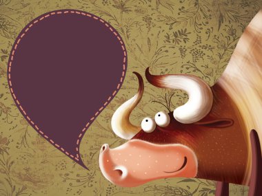 Happy cartoon bull with a sign. clipart