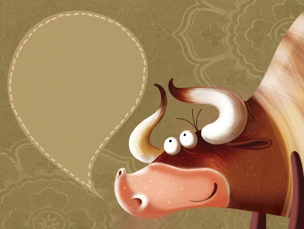 Happy cartoon bull with a sign. — Stock Photo, Image