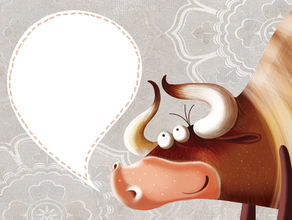 Happy cartoon bull with a sign. — Stok Foto