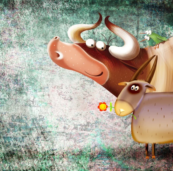 Cartoon farm animals group/farm background with animals — Stock Photo, Image