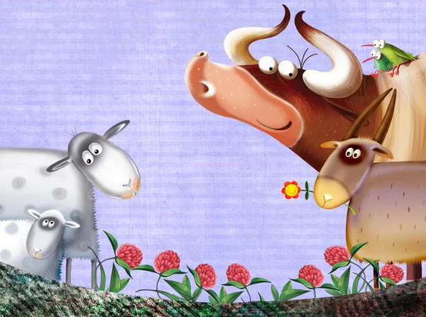 Animale de companie de desene animate grup / teren agricol cu animale — Fotografie, imagine de stoc