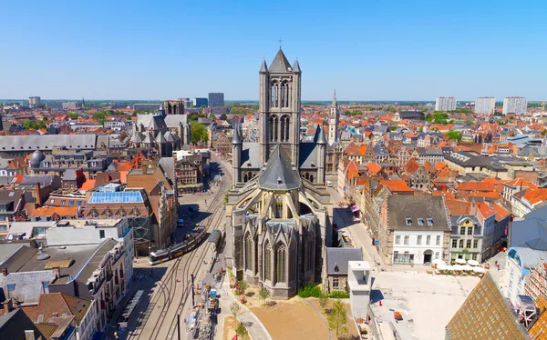 Gent, flanders, Belgie, od zvonice věže — Stock fotografie