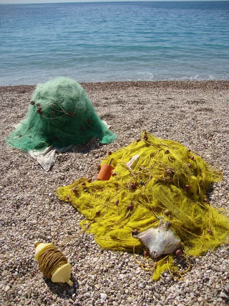 Rede de pescadores na praia, mar Jónico — Fotografia de Stock
