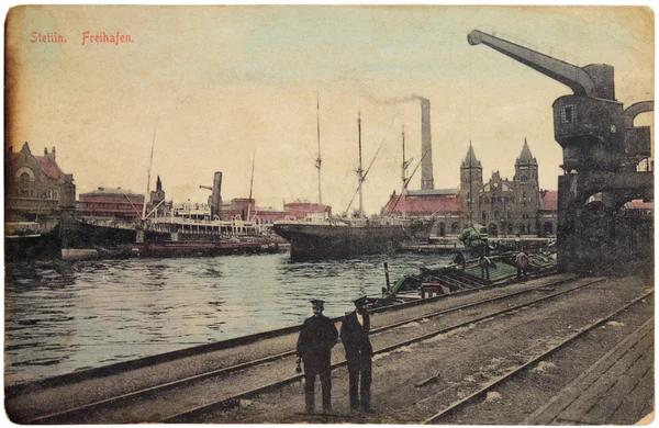 Cartão postal do porto de Stettin — Fotografia de Stock