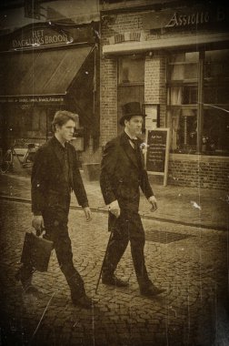 Vintage Fotoğraf iki adamın Bruges, Belçika