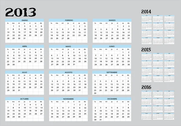 Календарь 2013 по 2016 год — стоковый вектор