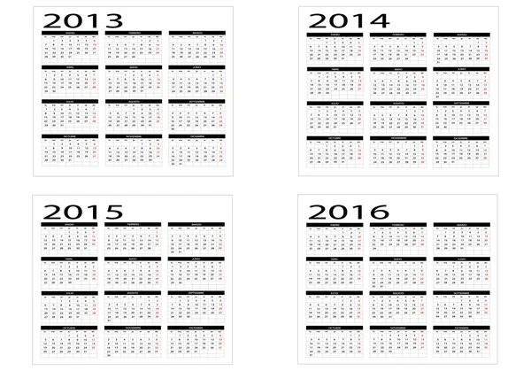 Calendario dal 2013 al 2016 — Vettoriale Stock