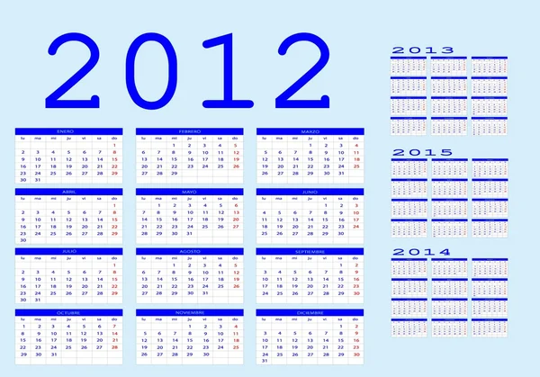 Calendrier de 2012 à 2015 — Image vectorielle