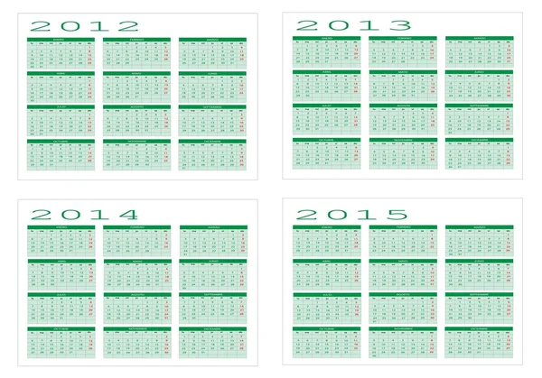 2012 至 2015 年的日历 — 图库矢量图片