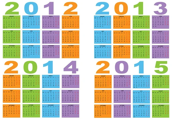 2012 ～ 2015 年のカレンダー — ストックベクタ