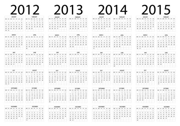 Calendar from 2012 to 2015 — Stock Vector