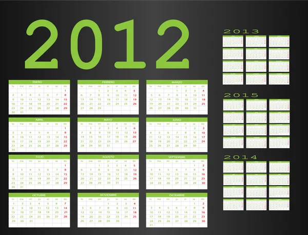 2012 年至 2015 年的日历 — 图库矢量图片
