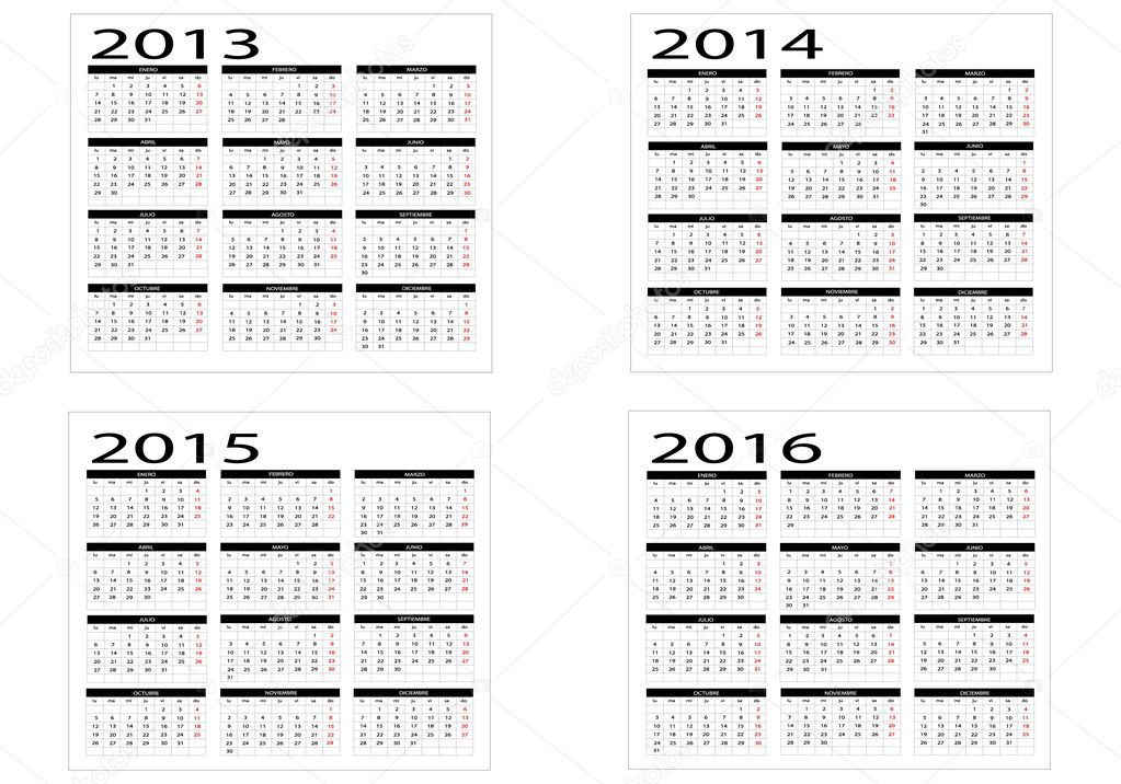 Calendar from 2013 to 2016