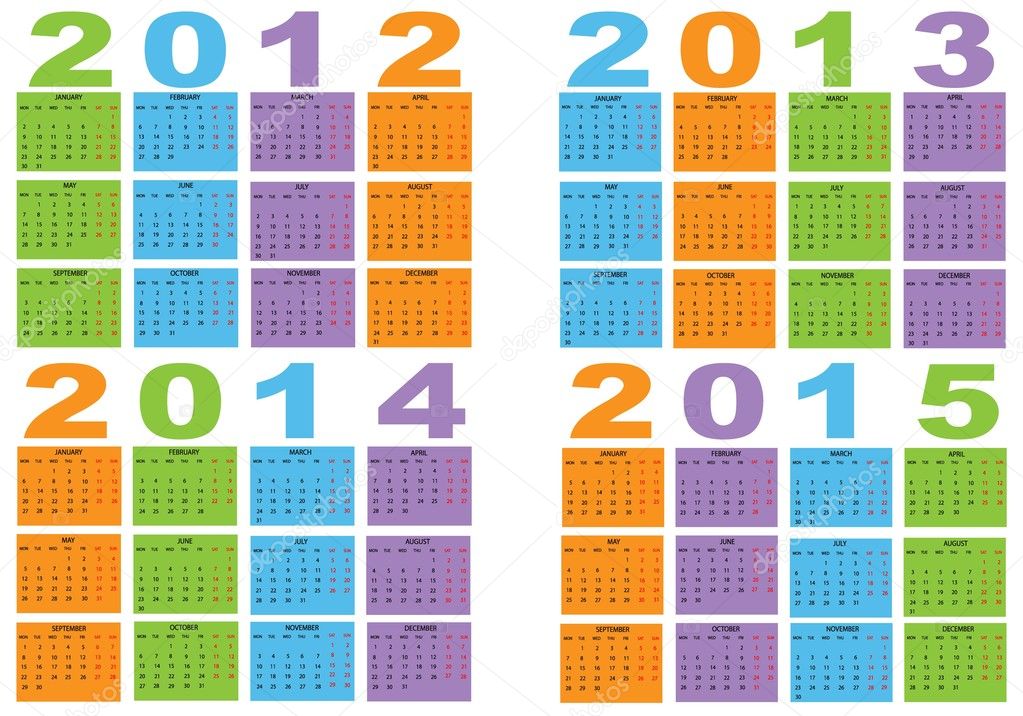 Calendar of 2012 to 2015