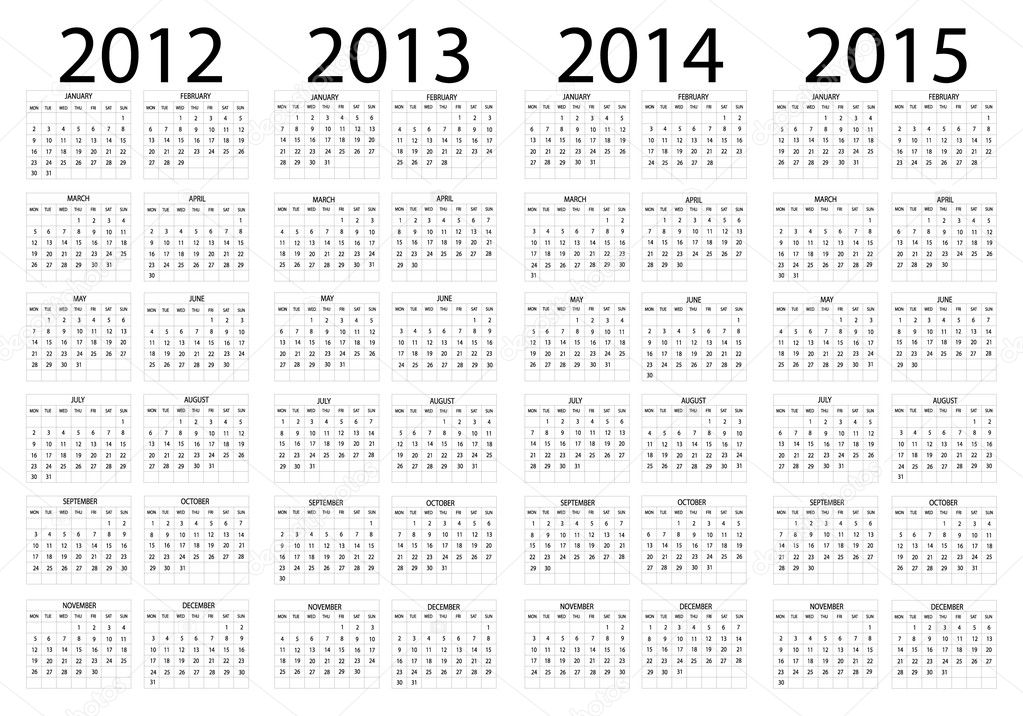 Calendar from 2012 to 2015
