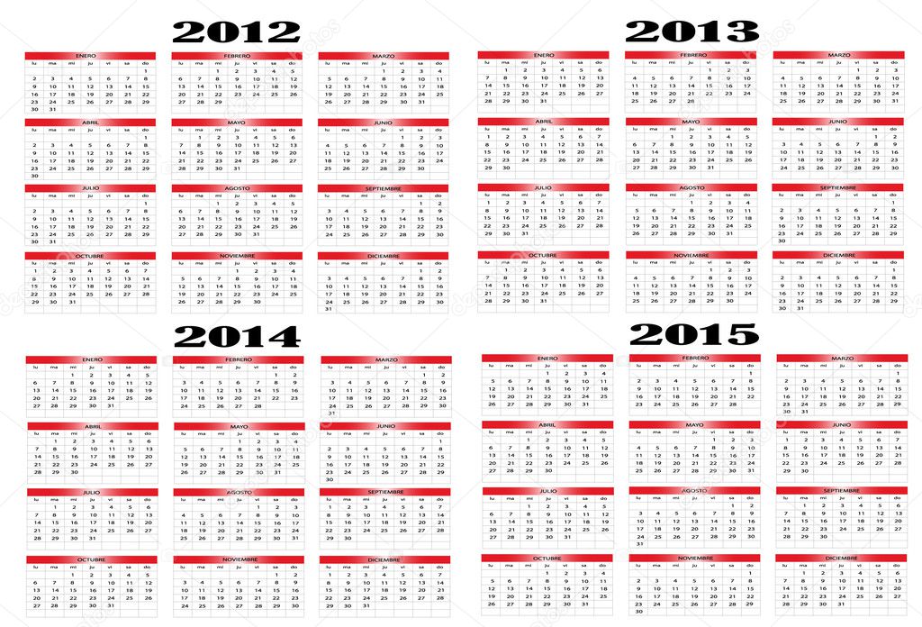 Calendar from 2012 to 2015
