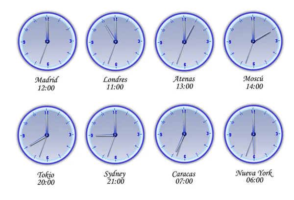 Time in different cities of the world — Stock Vector
