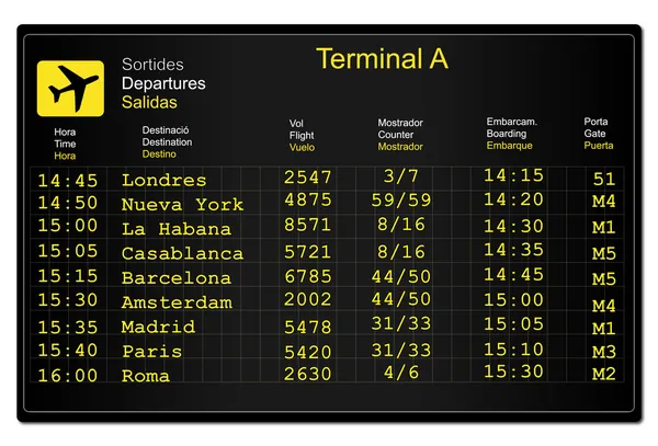 Panneau d'information aéroport — Image vectorielle