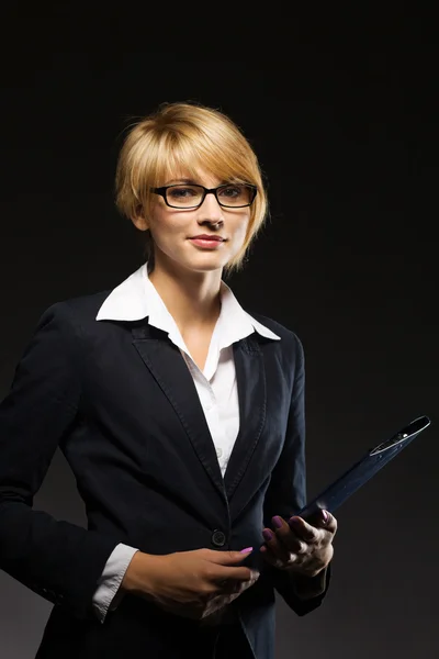 Beautiful young businesswoman with document case — Stock Photo, Image