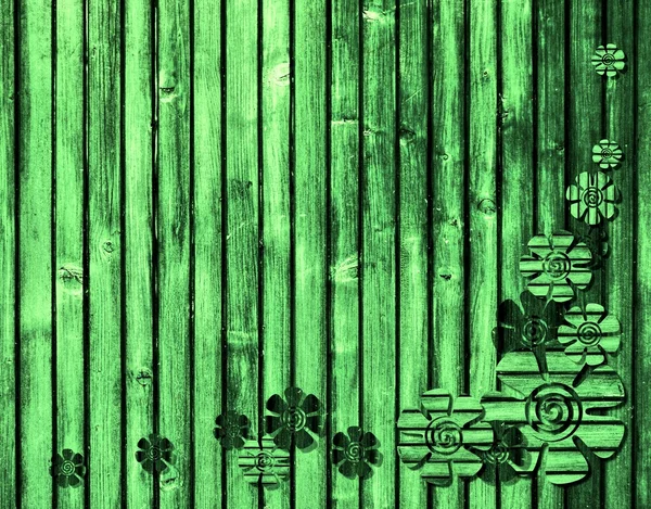 花と緑の木製の背景 — ストック写真