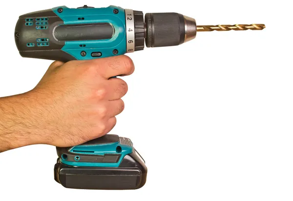 stock image Man Holding Electric Power Drill