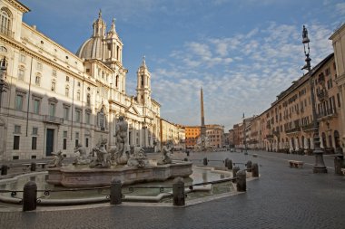 Rome - Piazza Navona in morning and Fountain of the Moor by Gian Lorenzo Bernini, 1653-1654 and Santa Agnese in Agone church clipart