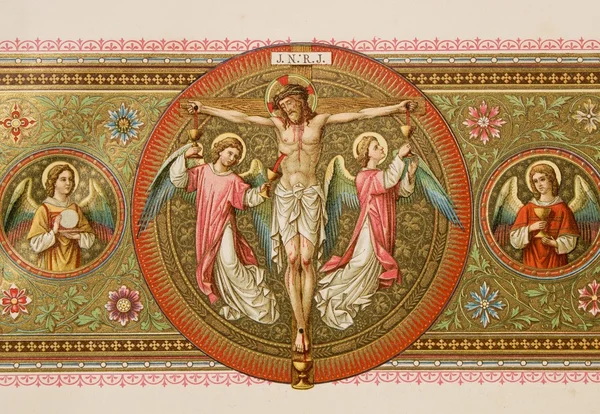 Crucifixion from old liturgy book — Stock Photo, Image