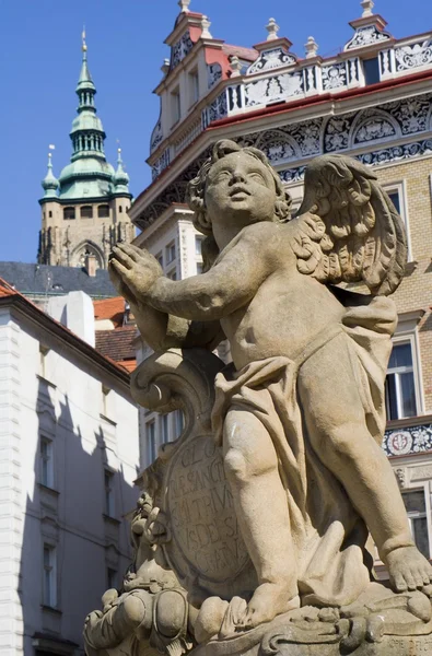 Angel from Prague - baroque Trinity column - at Lesser Town Square, 1713, by Giovanni Batista Alliprandi — Stock Photo, Image