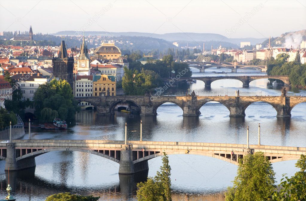 Prague - from letna - bridges in morning