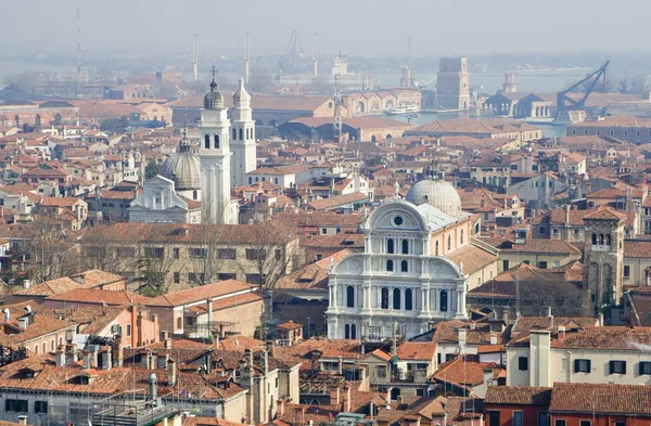 Churches of Venice from bell-tower - San Zaccaria before and San Giorgio dei Grece — Stock Photo, Image