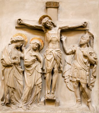 Vienna - relief Christ on the cross and hl. John and hl. Mary from the Dominicans church clipart