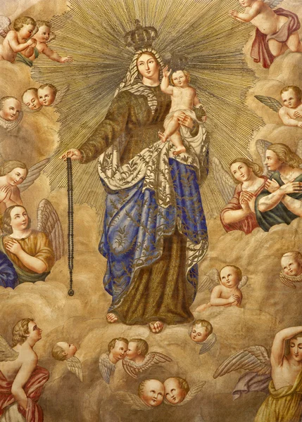 Milão - Virgem Maria - escapular - detalhe da velha bandeira — Fotografia de Stock