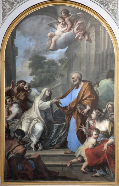 Roma - La resurrección de Tabita Placido Constanzi (1690-1759) de la basílica de Santa Maria deghli Angeli — Foto de Stock