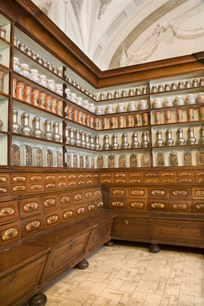Bratislava - credence from old pharmacy by st. Elisabeth order - detail of apotheca — Stock Photo, Image
