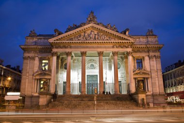 Brussels - The Stock Exchange of Brussels - Bourse in evening. clipart