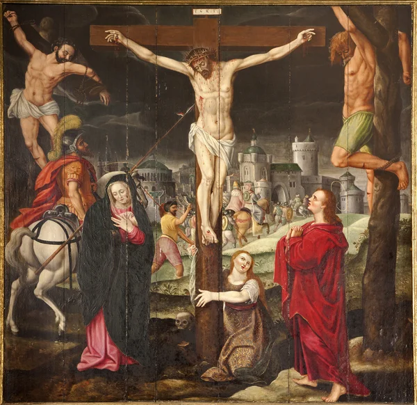 GENT - 23 JUIN : Crucifixion de l'autel latéral dans la chapelle souterraine de la cathédrale Saint-Baaf le 23 juin 2012 à Gand, Belgique . — Photo