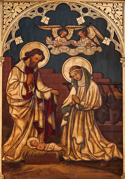 布鲁塞尔-6 月 24 日： 耶稣降生漆上木头从圣安东尼教堂对在布鲁塞尔举行的 2012 年 3 月. — 图库照片