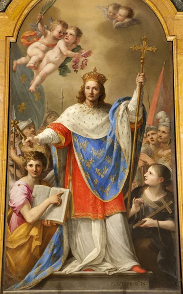 Rom - färg av heliga konungen av Frankrike louis ix från san liugi kyrka — Stockfoto
