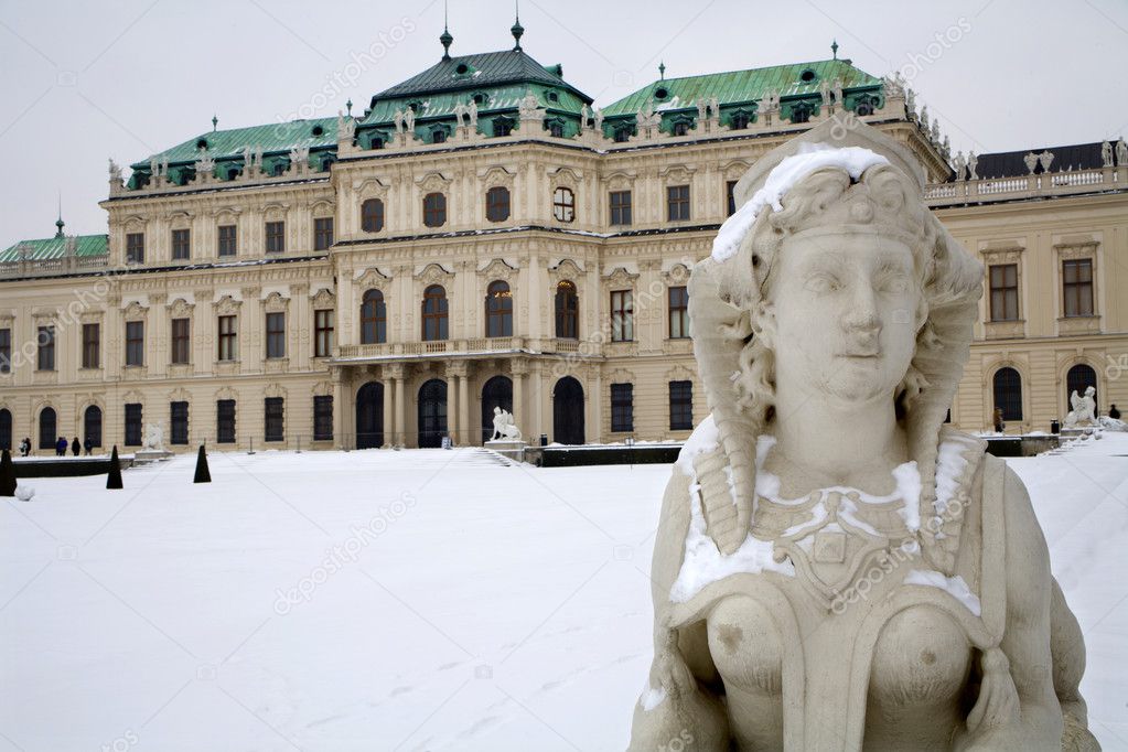 Vienna - Sphinx from Belvedere palace in winter