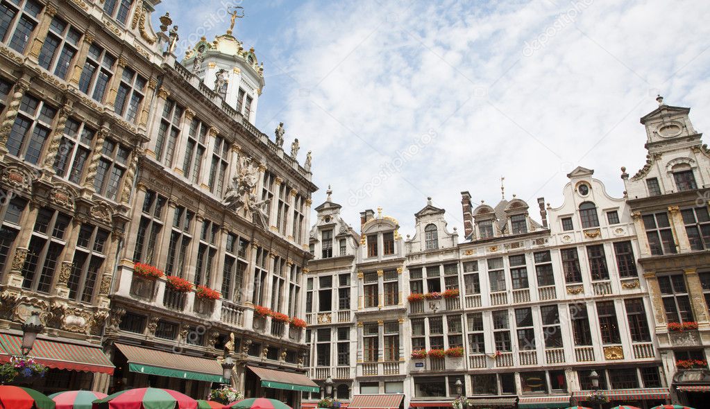 Brussels - The facade of palaces from main square in evening light. Grote Markt.