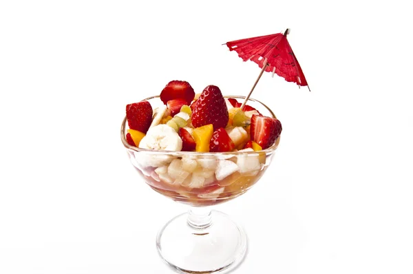 Fruktsallad med bitar av frukt och yoghurt — Stockfoto