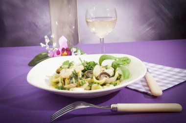 Orecchiette with broccoli with seafood clipart