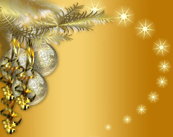 Cartolina natalizia con palle v oro — Stock fotografie
