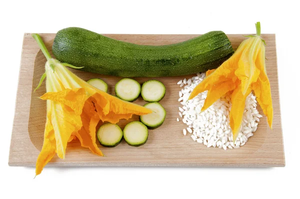 Zucchini with squash blossoms and rice — Stock Photo, Image