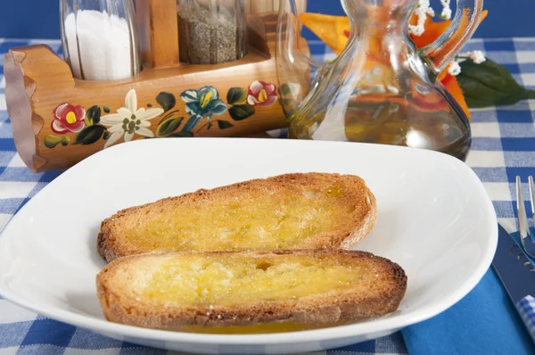 stock image Bruschetta garlic and extra virgin olive oil