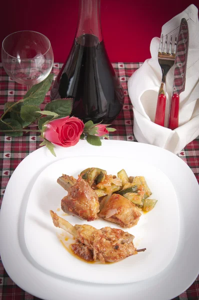 stock image Chicken cacciatore with boiled zucchini and tomato