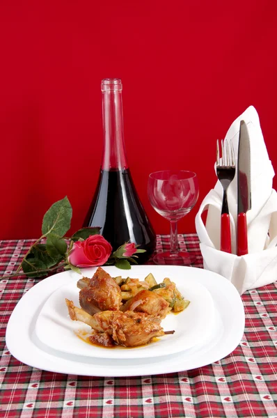 stock image Chicken cacciatore with boiled zucchini and tomato