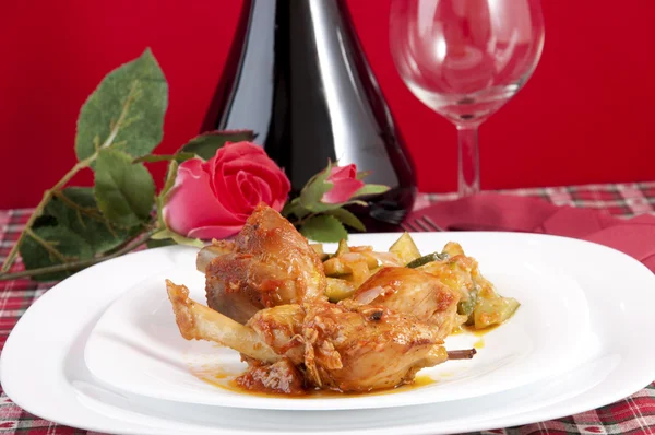 Stock image Chicken cacciatore with boiled zucchini and tomato