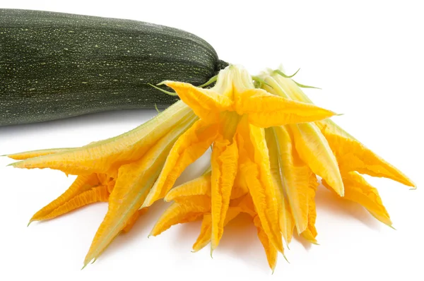 Pumpkin soup with courgette flower — Stock Photo, Image